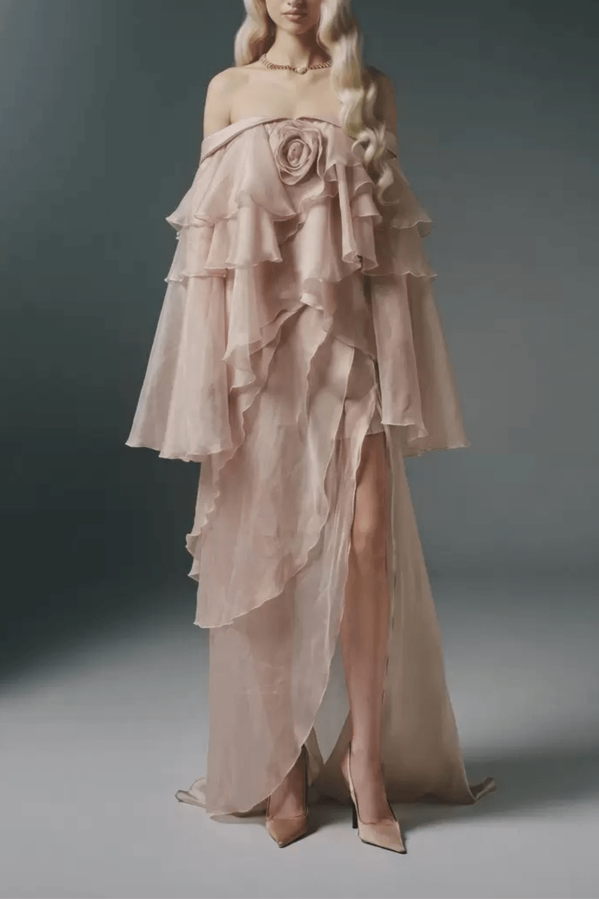 Jade Pink Off Shoulder Ruffled Maxi Dress Avalabel