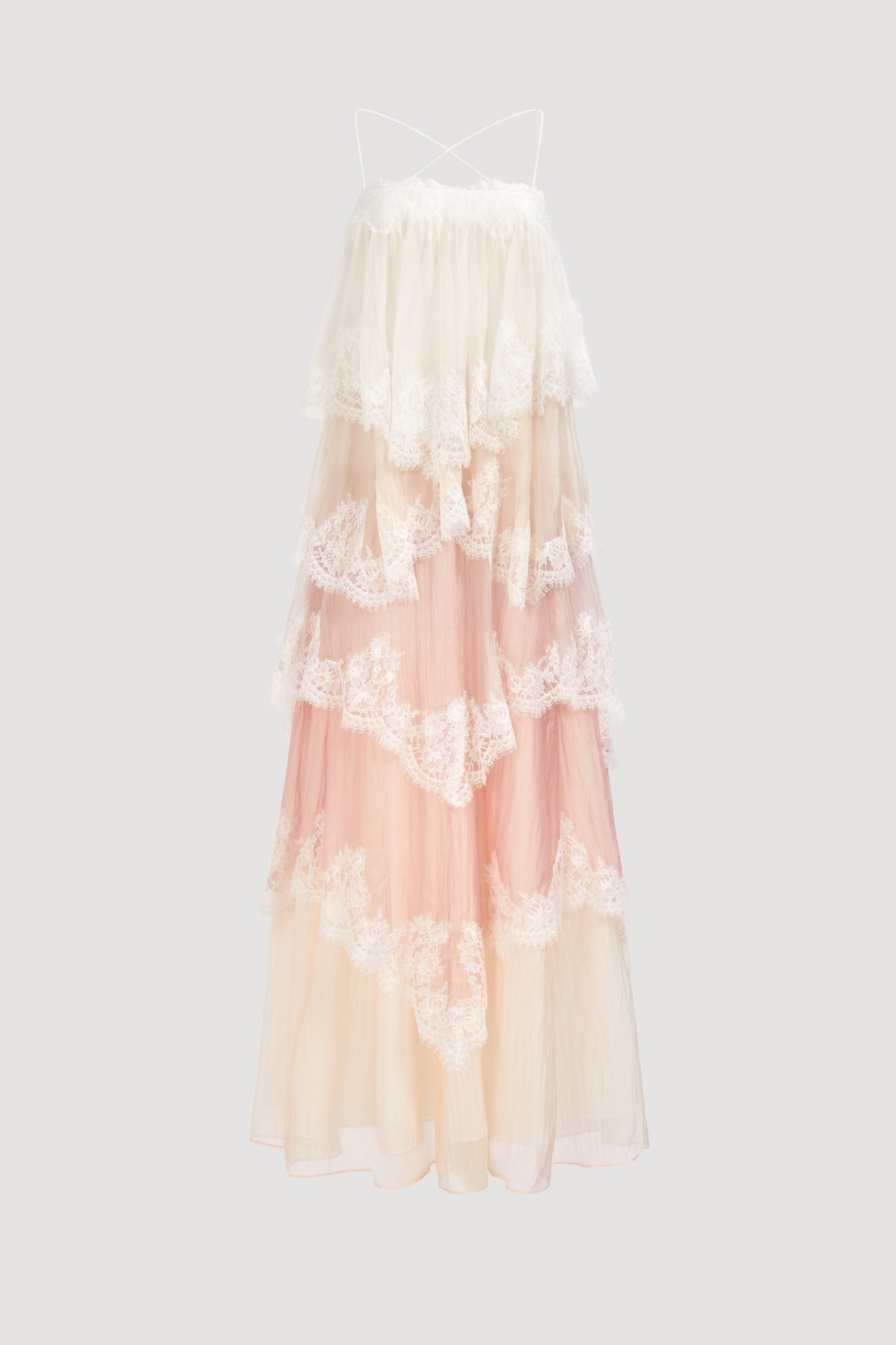 Flowy Spaghetti Strap Tiered Lace Trim Maxi Dress Avalabel