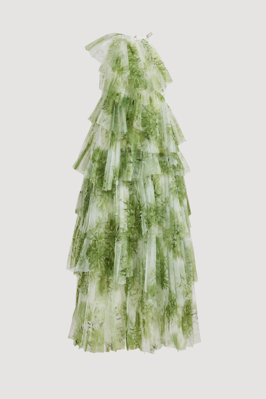 Claire Green Floral Print Pleated Layer Maxi Dress Avalabel