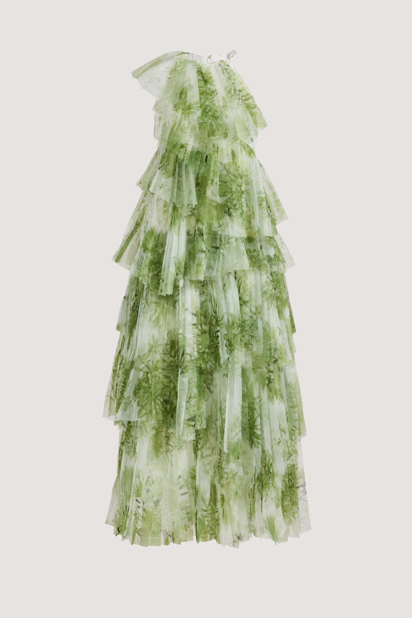 Claire Green Floral Print Pleated Layer Maxi Dress Avalabel