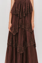 Chocolate Brown Tiered Lace Maxi Dress Avalabel