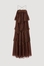 Chocolate Brown Tiered Lace Maxi Dress Avalabel