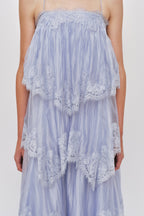 Sky Blue Tiered Lace Spaghetti Strap Maxi Dress Avalabel