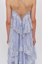 Sky Blue Tiered Lace Spaghetti Strap Maxi Dress Avalabel