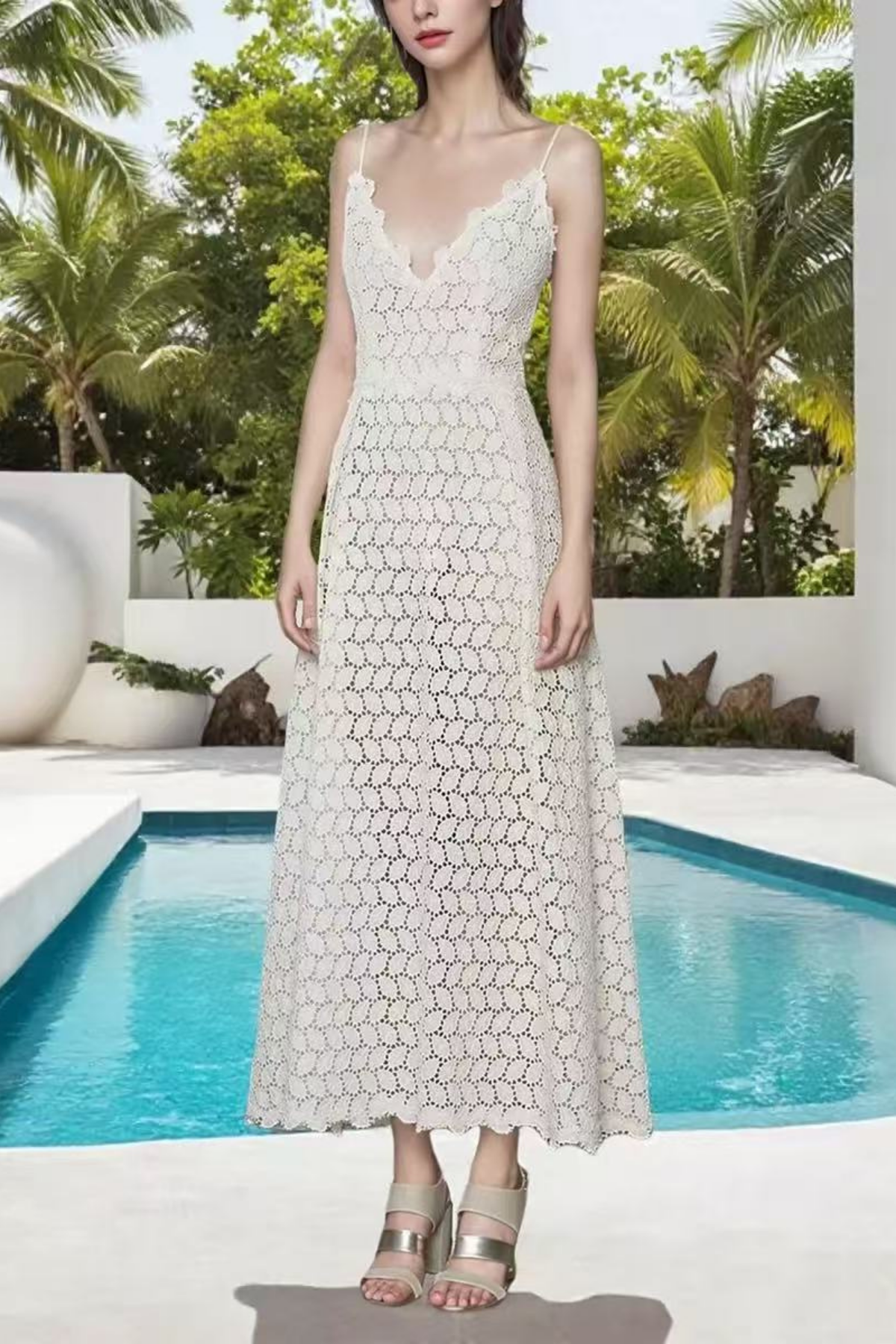 Isabella Floral White Cami Vacation Maxi Dress Avalabel