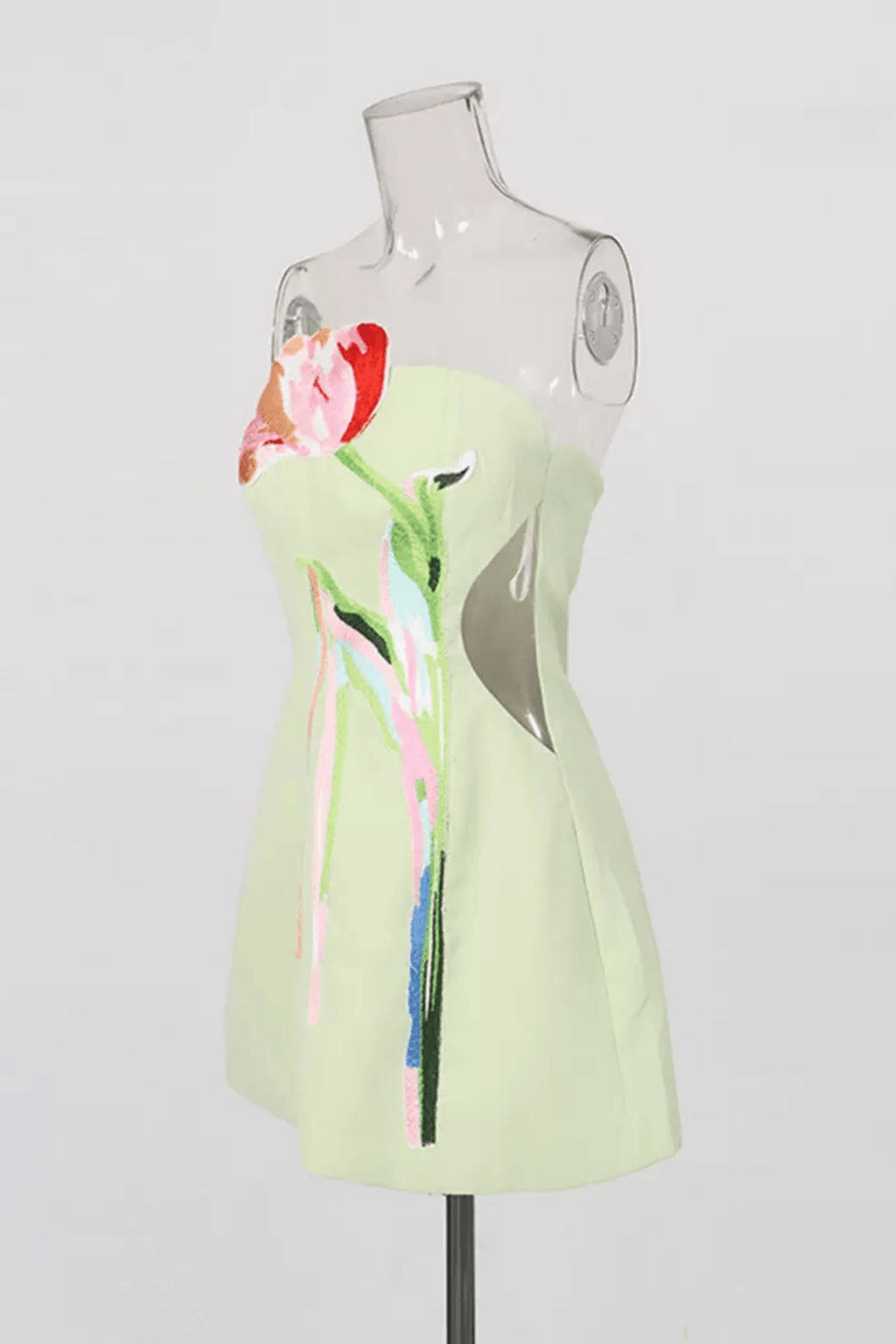 Dinah Strapless Tulip Embroidery Mini Dress Avalabel