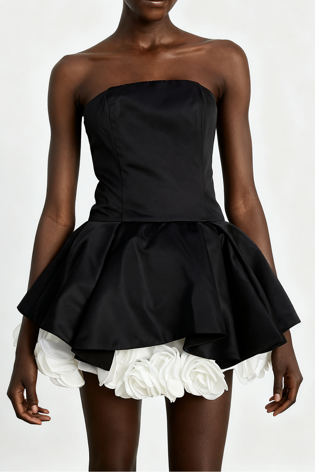 Lucie black petal-layered strapless corset mini dress Avalabel