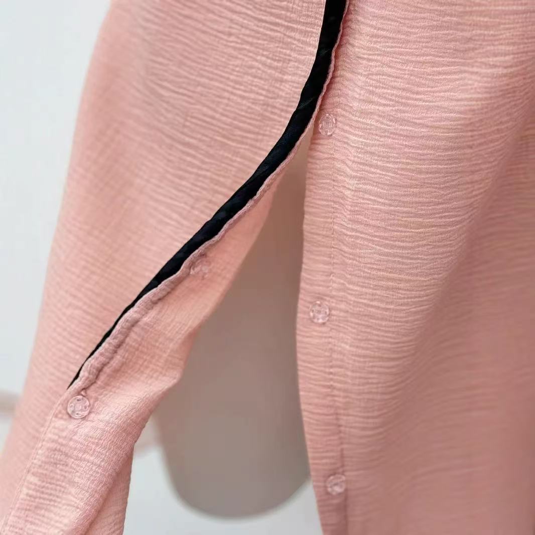 Layer Trim Chiffon Shirt Mini Dress in Pink Avalabel