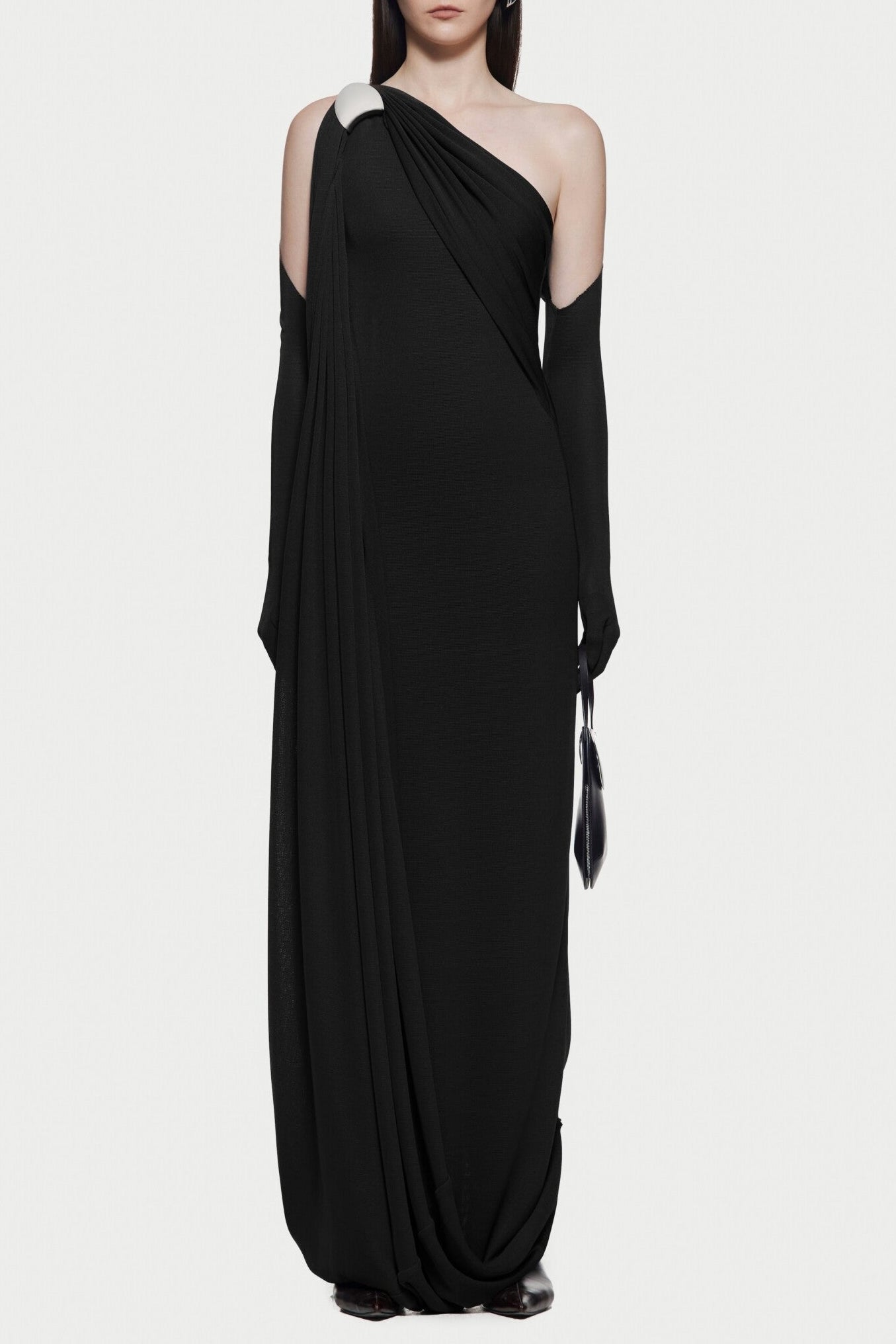 xaviera one-shoulder pleated backless maxi dress in black Avalabel