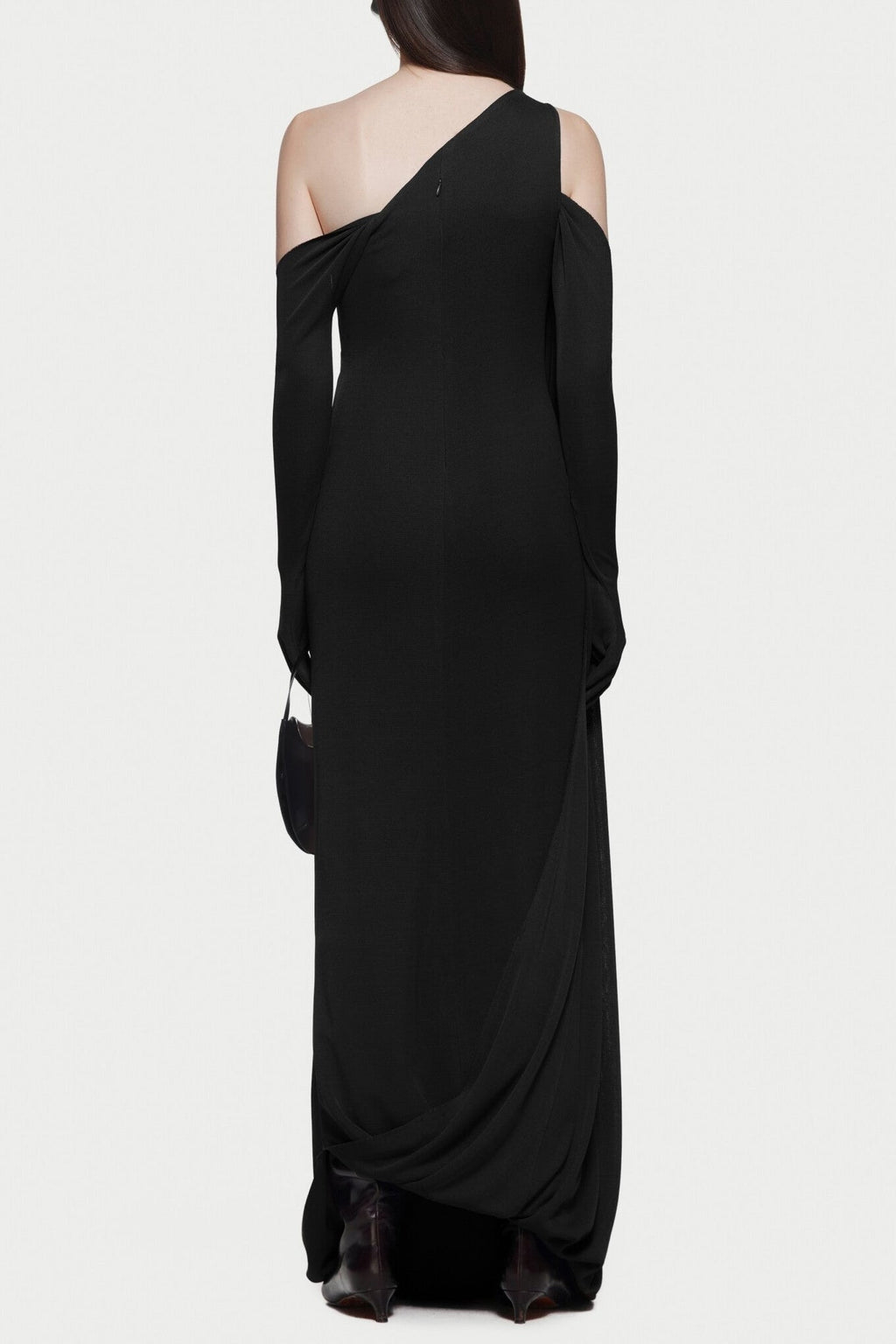 xaviera one-shoulder pleated backless maxi dress in black Avalabel