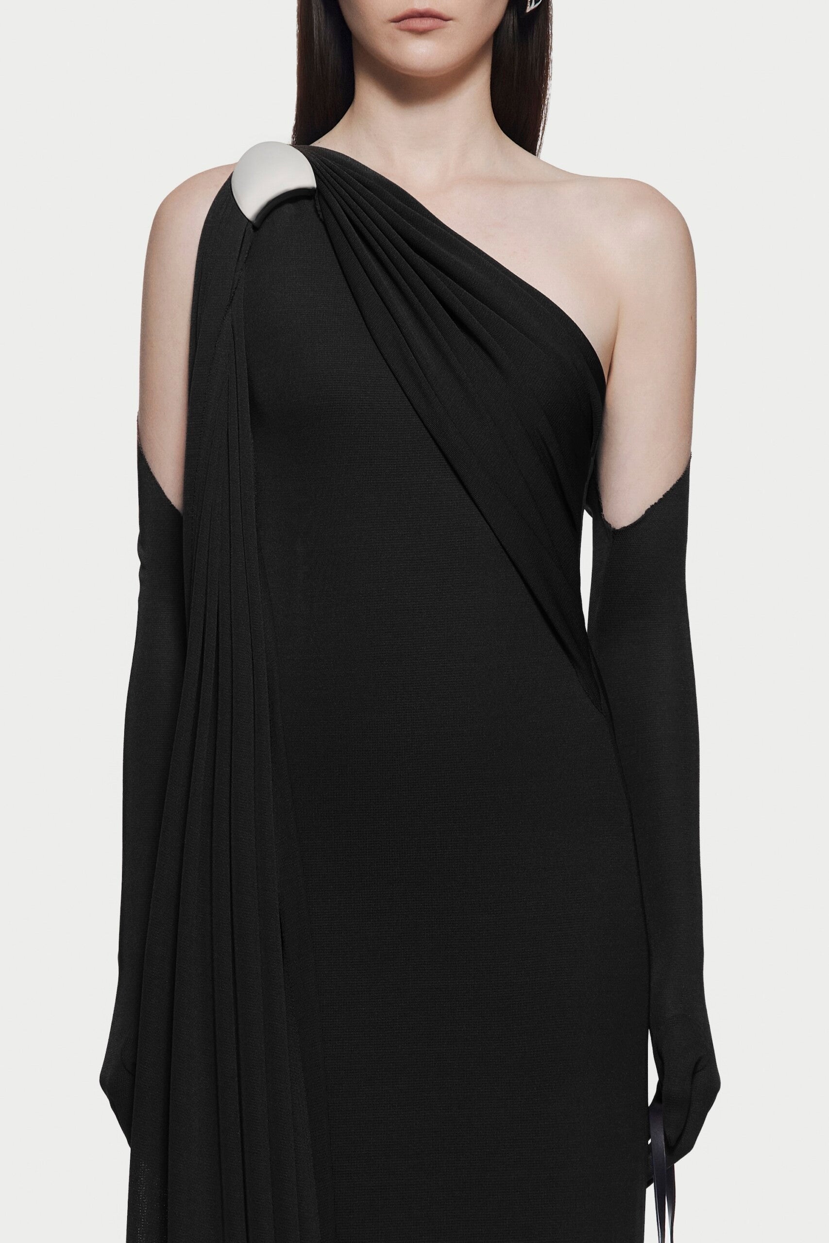 xaviera one-shoulder pleated backless maxi dress in black Avalabel