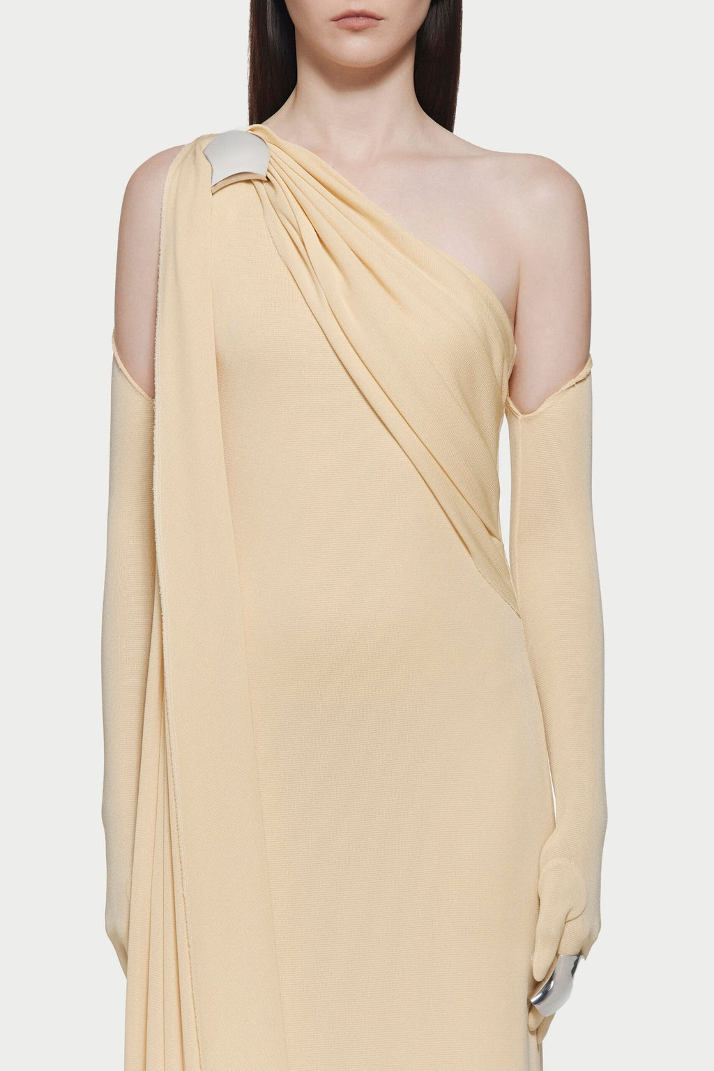 xaviera one-shoulder pleated backless maxi dress in yellow Avalabel