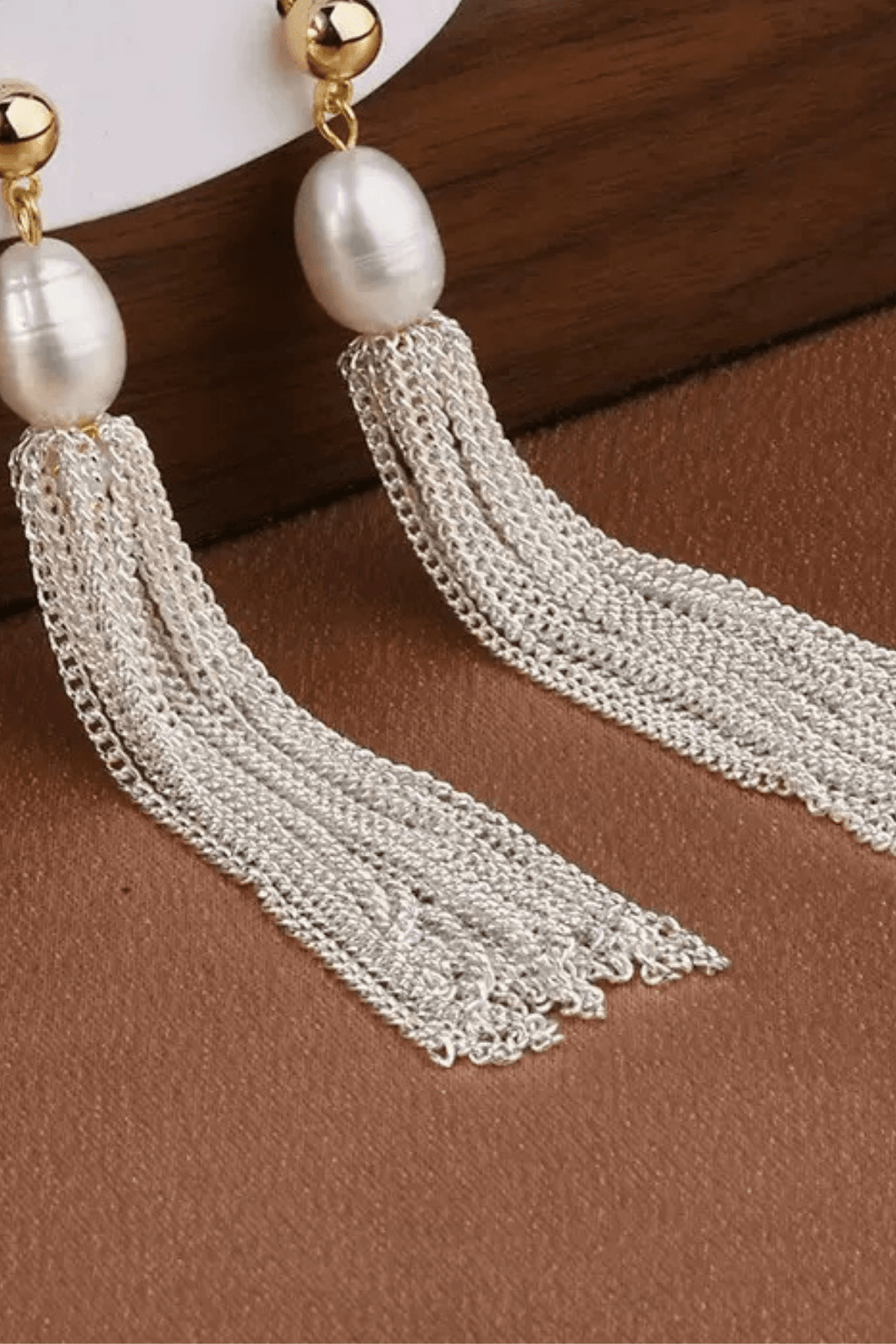 Pearl Silver Chain Tassel Drop Earrings Avalabel