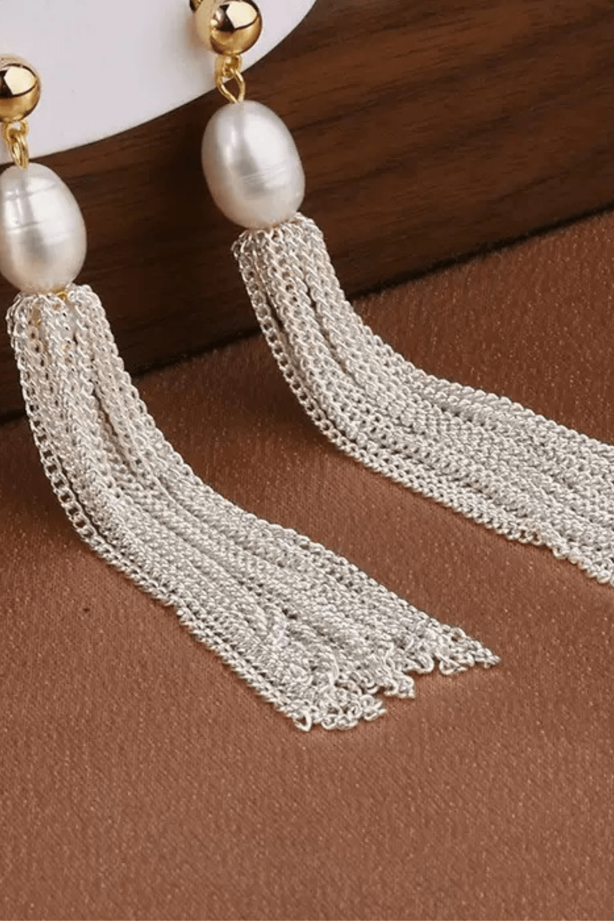 Pearl Silver Chain Tassel Drop Earrings Avalabel