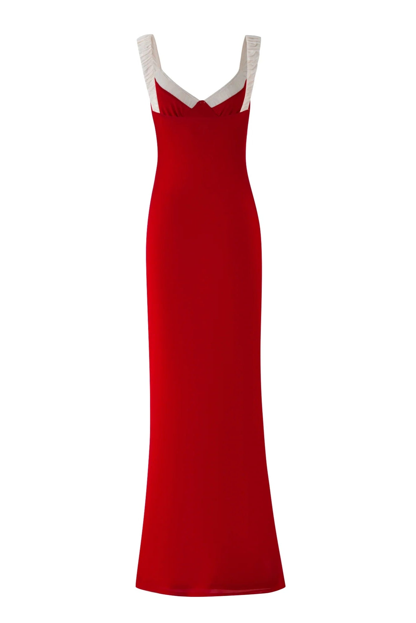 Red Bustier Maxi Dress with a V-Neckline Avalabel