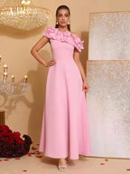 Cynthia Flower Slanted Collar Maxi Dress in Pink Avalabel