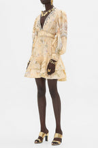 Multicolor Floral Print V-Neckline Silk Layer Mini Dress Avalabel