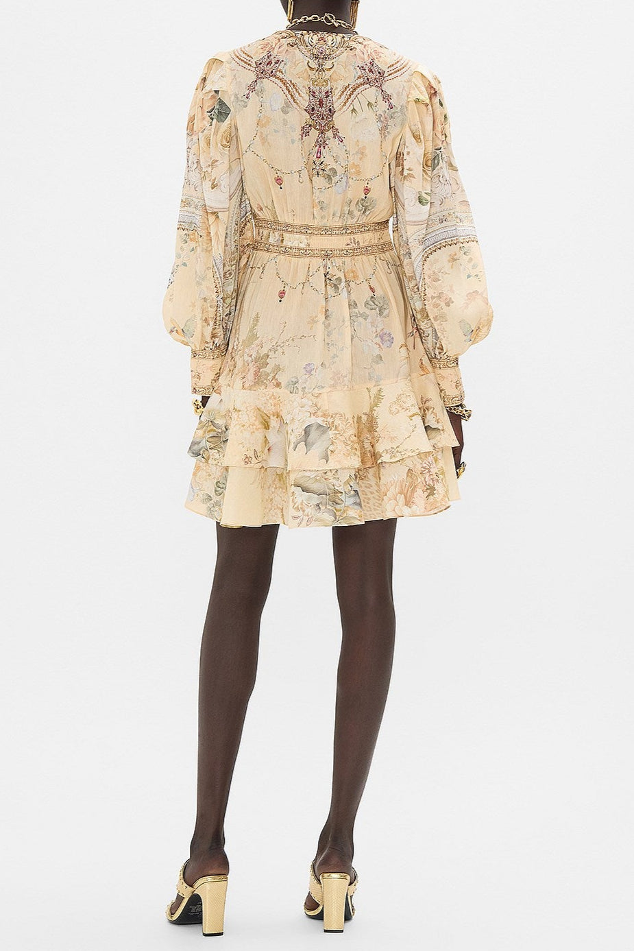 Multicolor Floral Print V-Neckline Silk Layer Mini Dress Avalabel