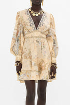 Multicolor Floral Print V-Neckline Silk Layer Mini Dress Avalabel