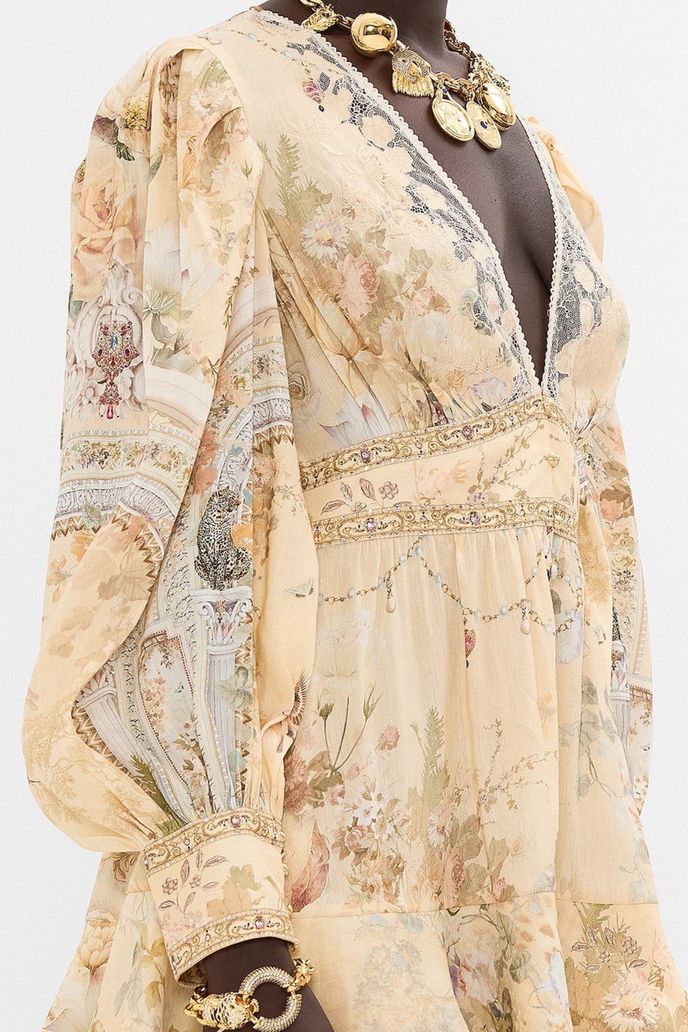Multicolor Floral Print V-Neckline Silk Layer Mini Dress Avalabel