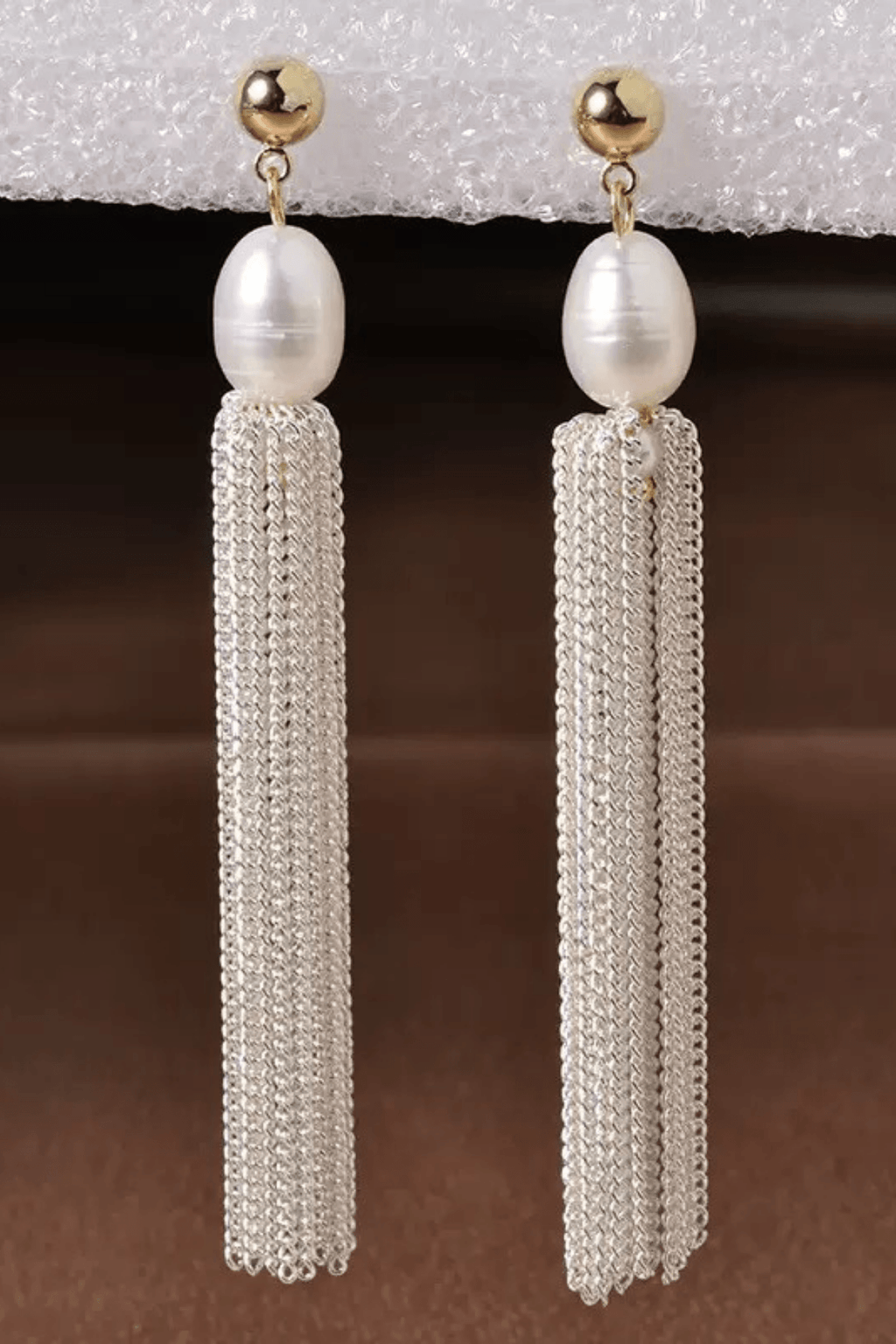 Pearl Silver Chain Tassel Drop Earrings Avalabel