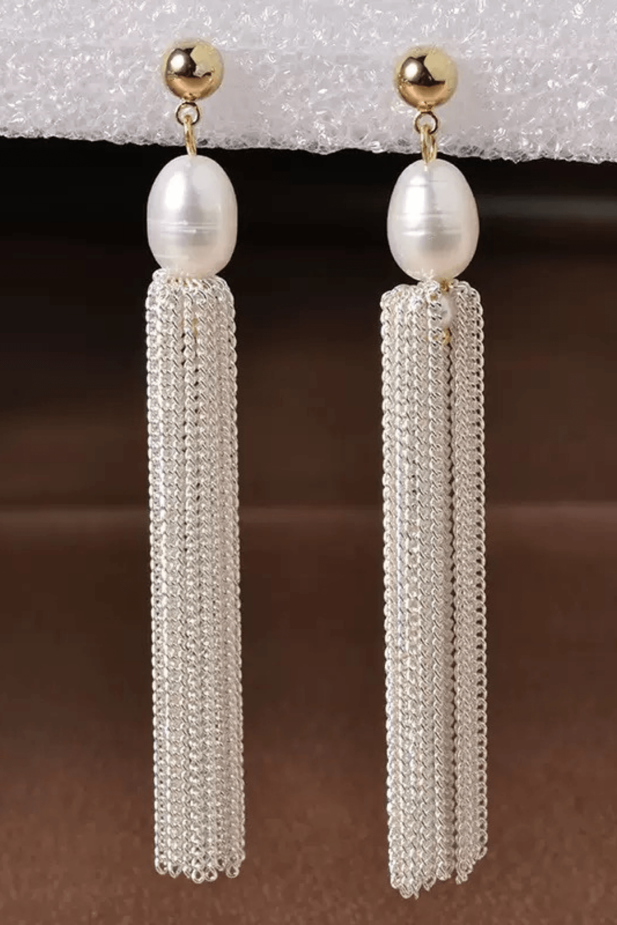Pearl Silver Chain Tassel Drop Earrings Avalabel