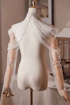 White High Neck Beaded Crystal Sheer Tulle Detachable Sleeves Avalabel