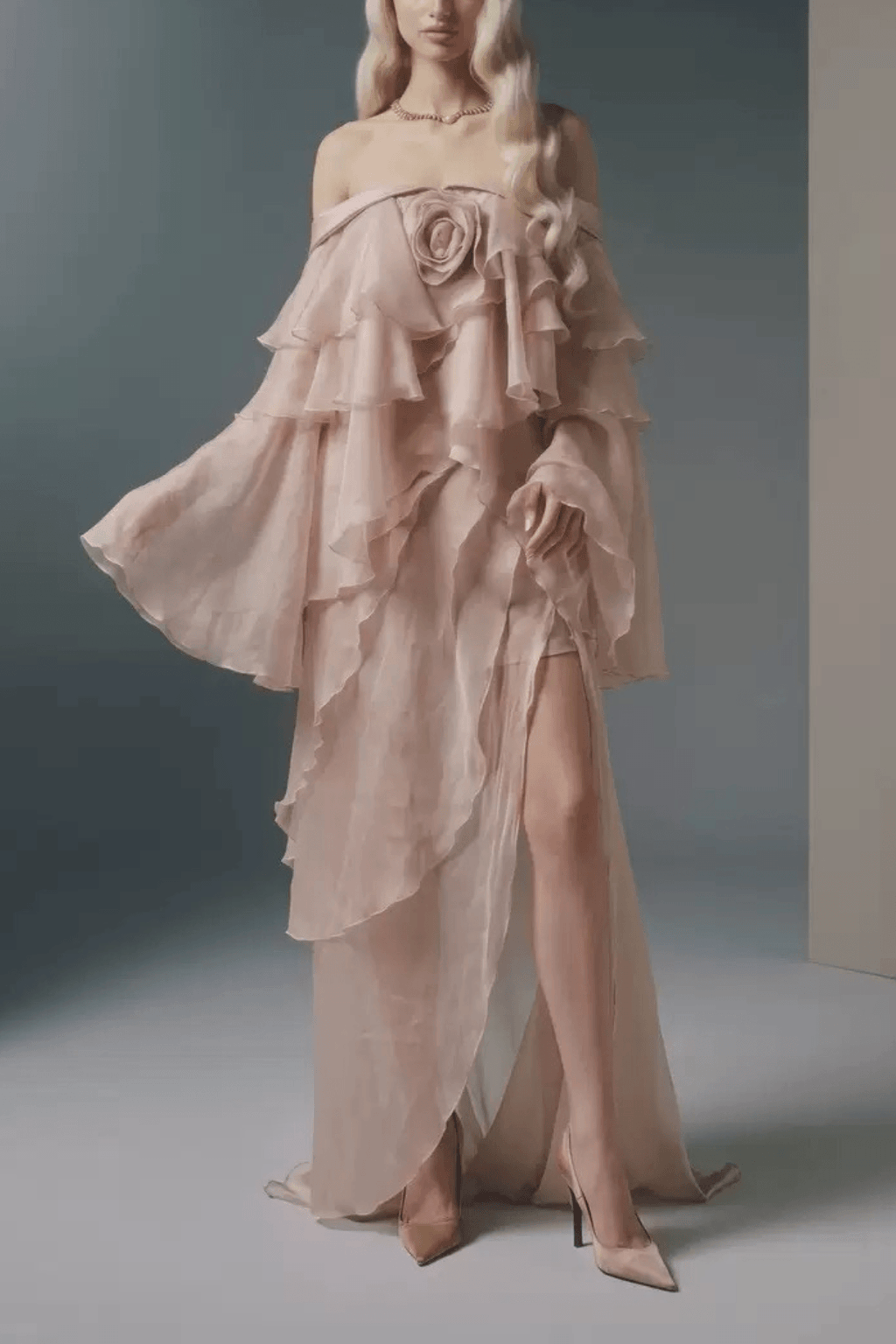 Jade Pink Off Shoulder Ruffled Maxi Dress Avalabel