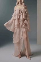Jade Pink Off Shoulder Ruffled Maxi Dress Avalabel