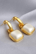 Gold C‑Hoop Square Shell Drop Earrings Avalabel