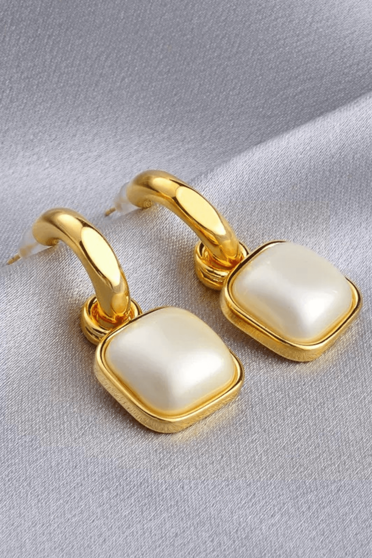 Gold C‑Hoop Square Shell Drop Earrings Avalabel