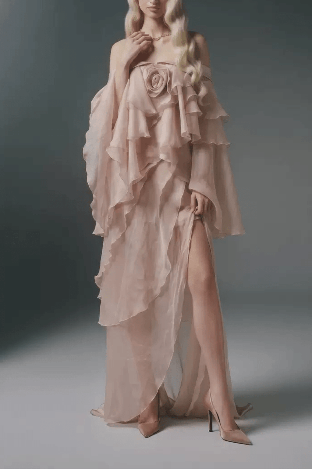 Jade Pink Off Shoulder Ruffled Maxi Dress Avalabel