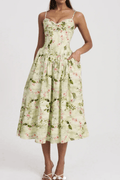 Emily Green Floral Corset Midi Dress Avalabel