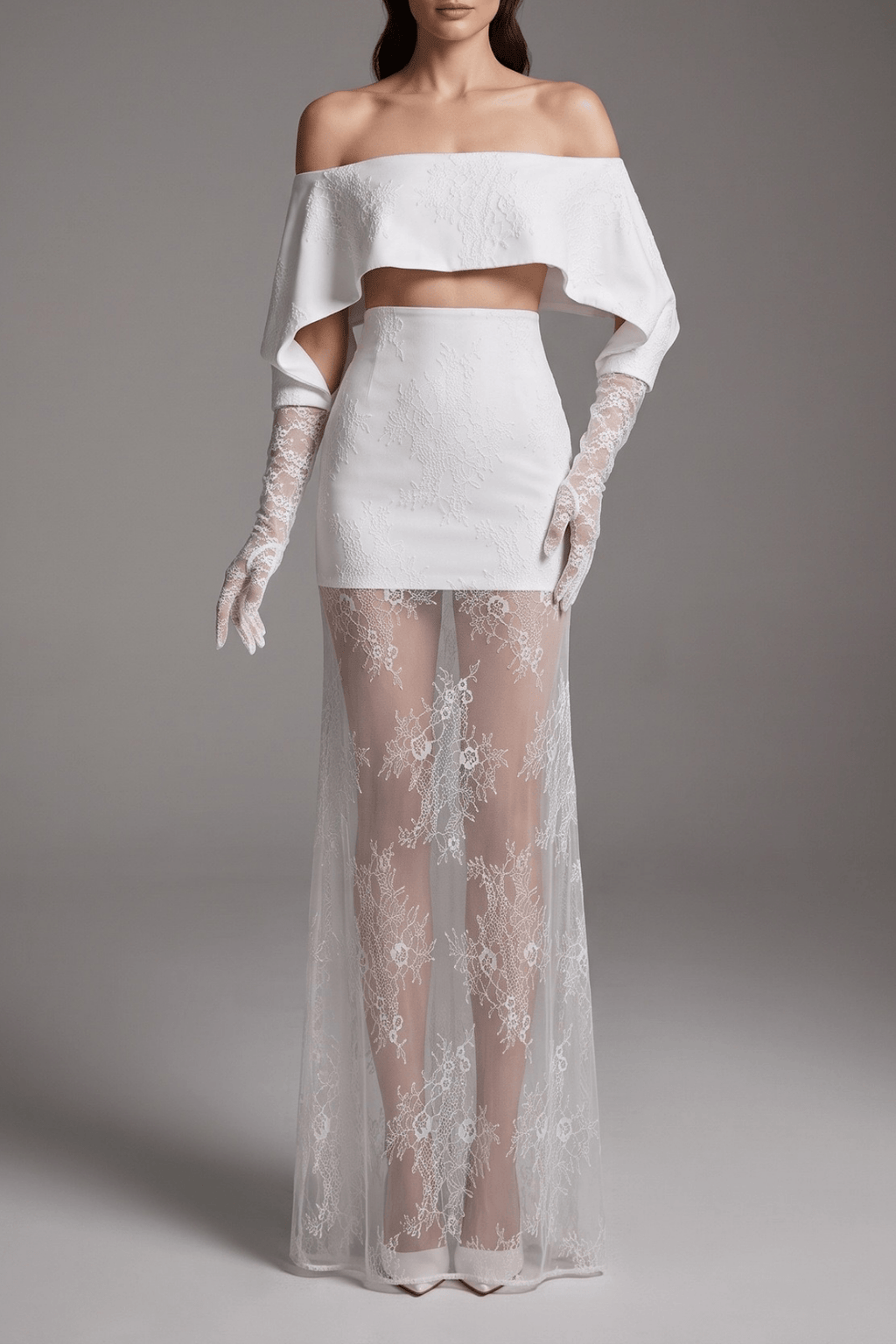 Alisa White Lace Off Shoulder Two Piece Set Avalabel