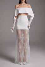 Alisa White Lace Off Shoulder Two Piece Set Avalabel