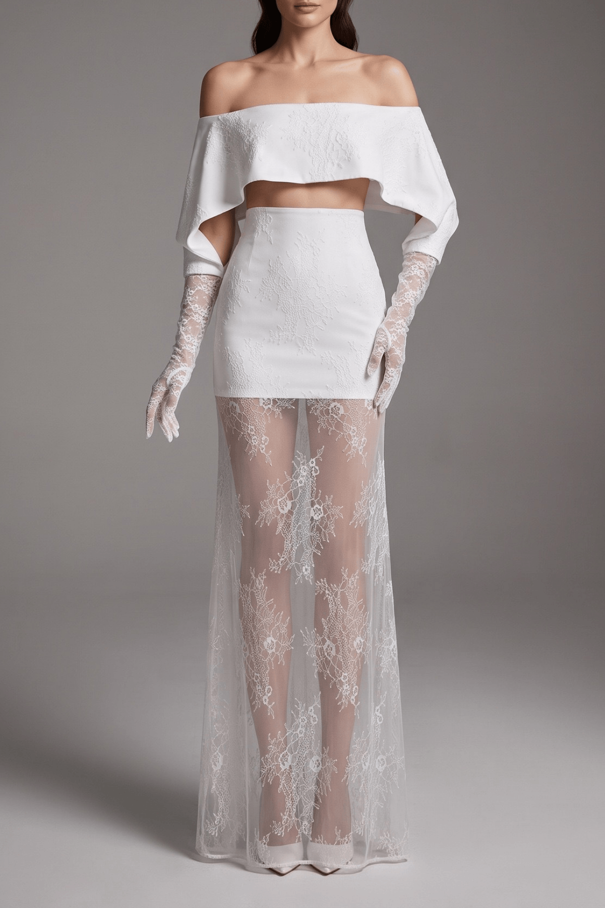 Alisa White Lace Off Shoulder Two Piece Set Avalabel