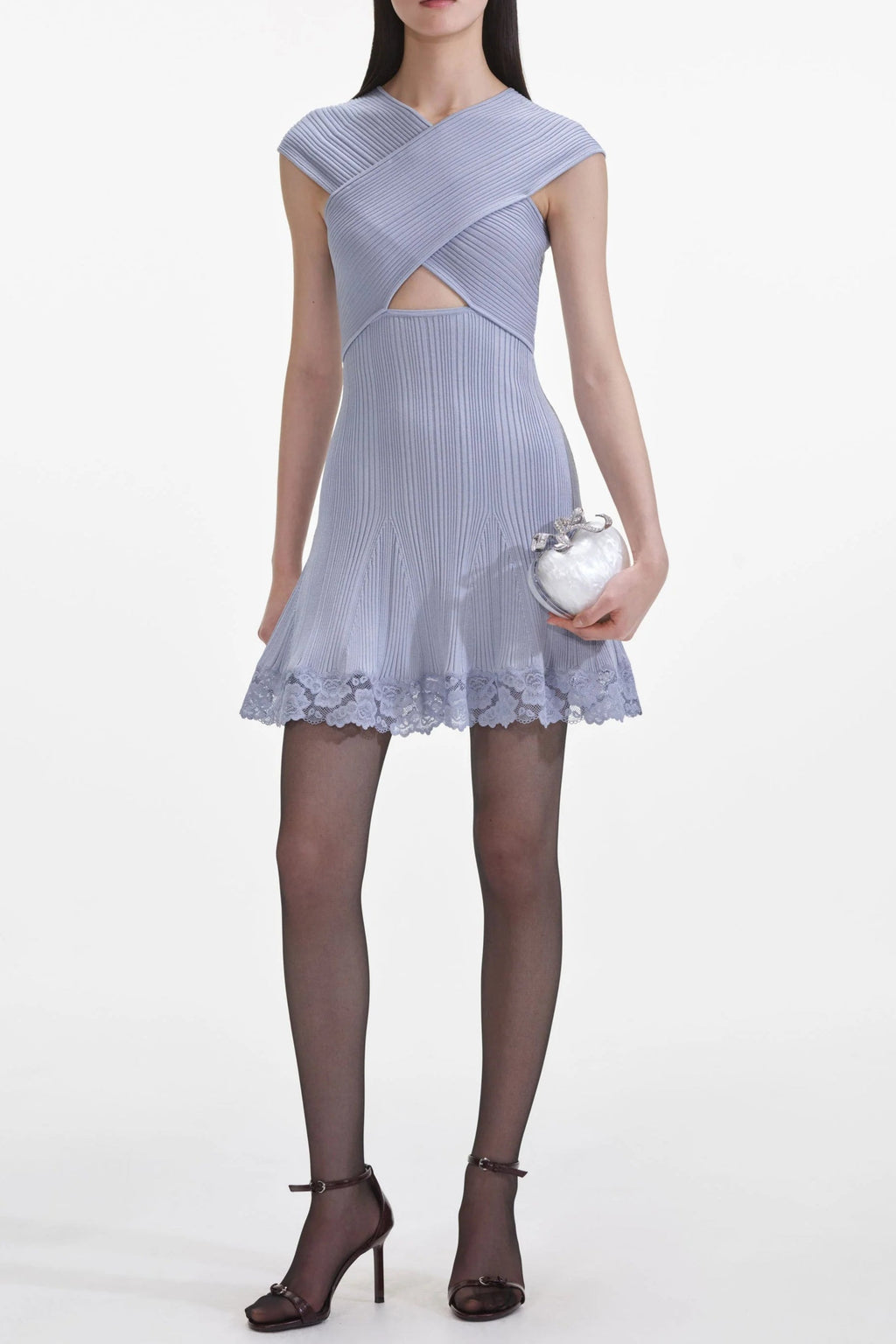 Blue Knit Lace cutout Mini Dress Avalabel