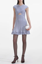 Blue Knit Lace cutout Mini Dress Avalabel