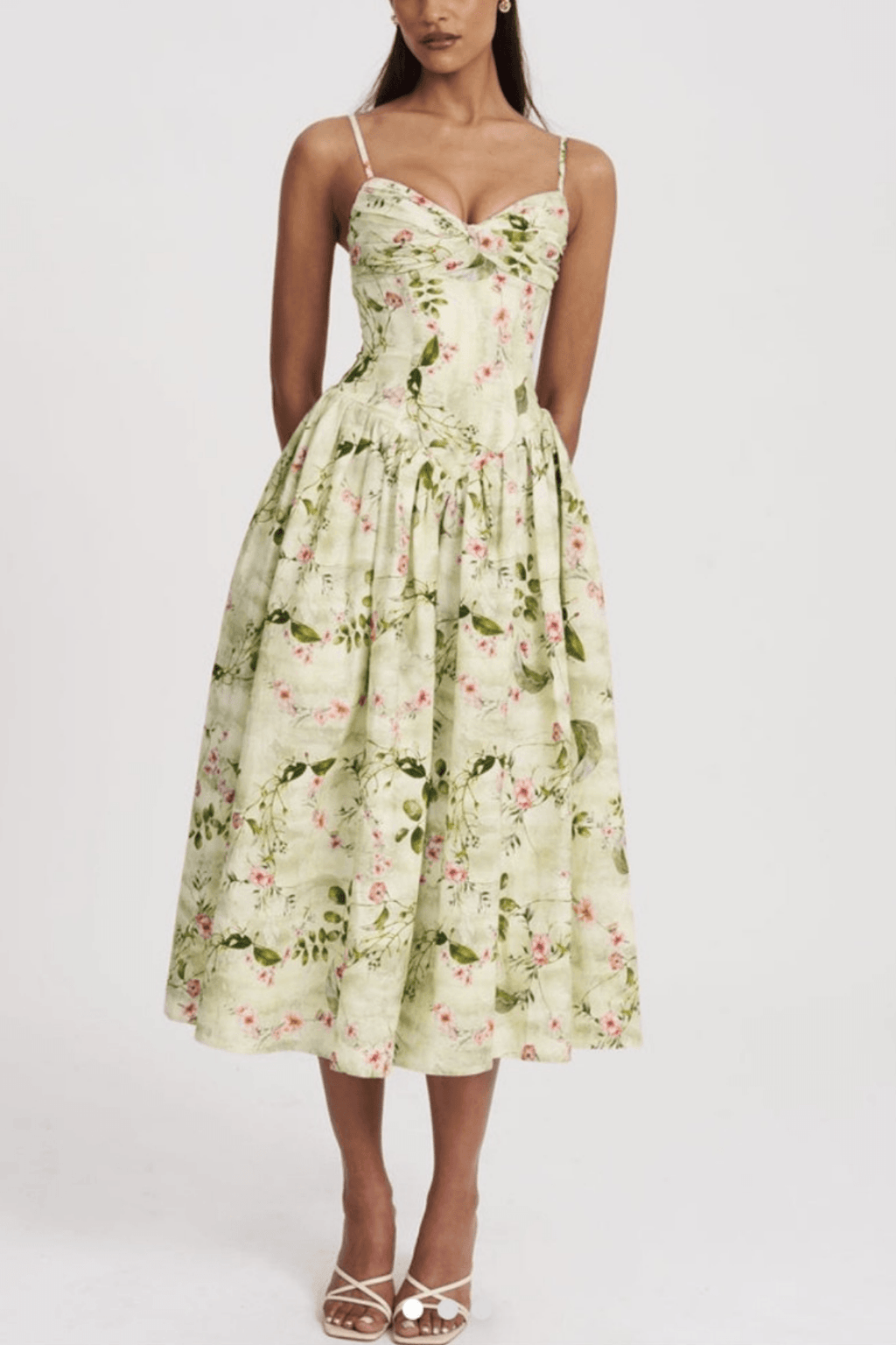 Emily Green Floral Corset Midi Dress Avalabel