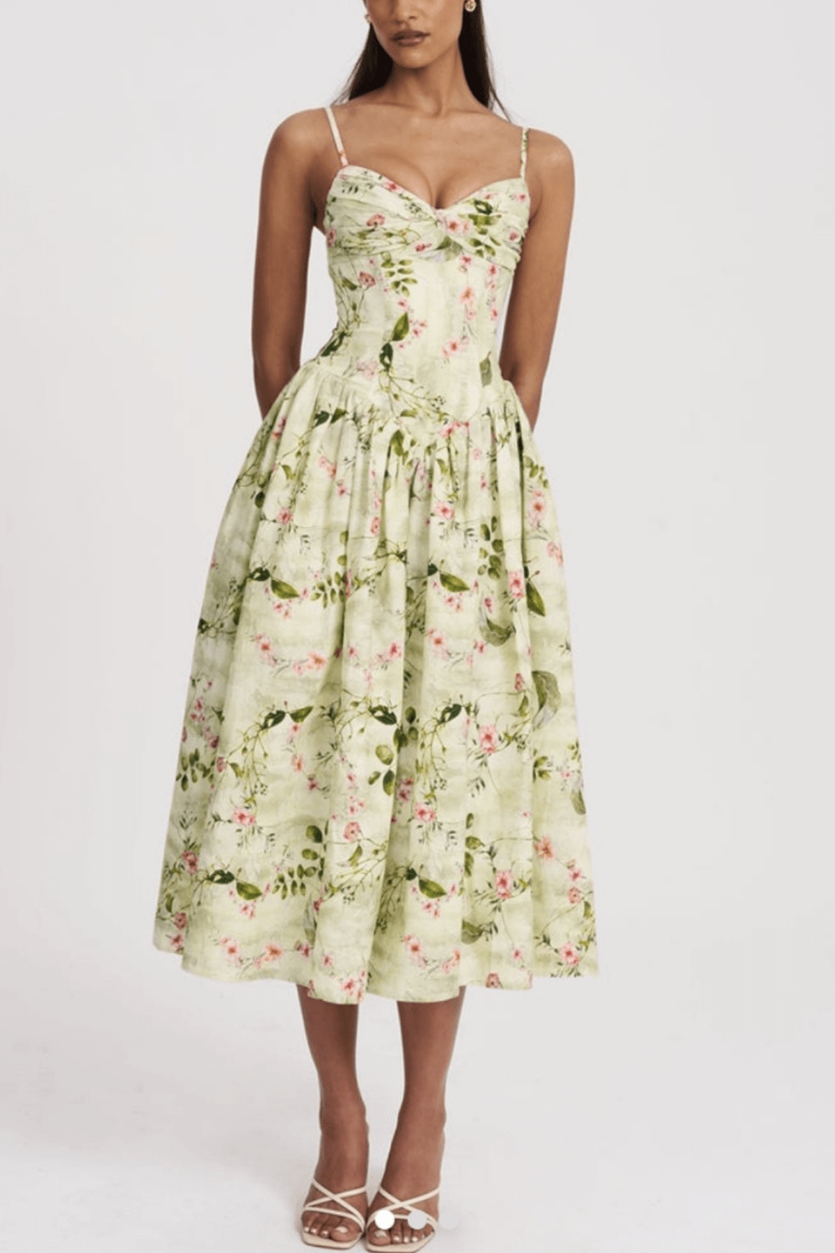 Emily Green Floral Corset Midi Dress Avalabel