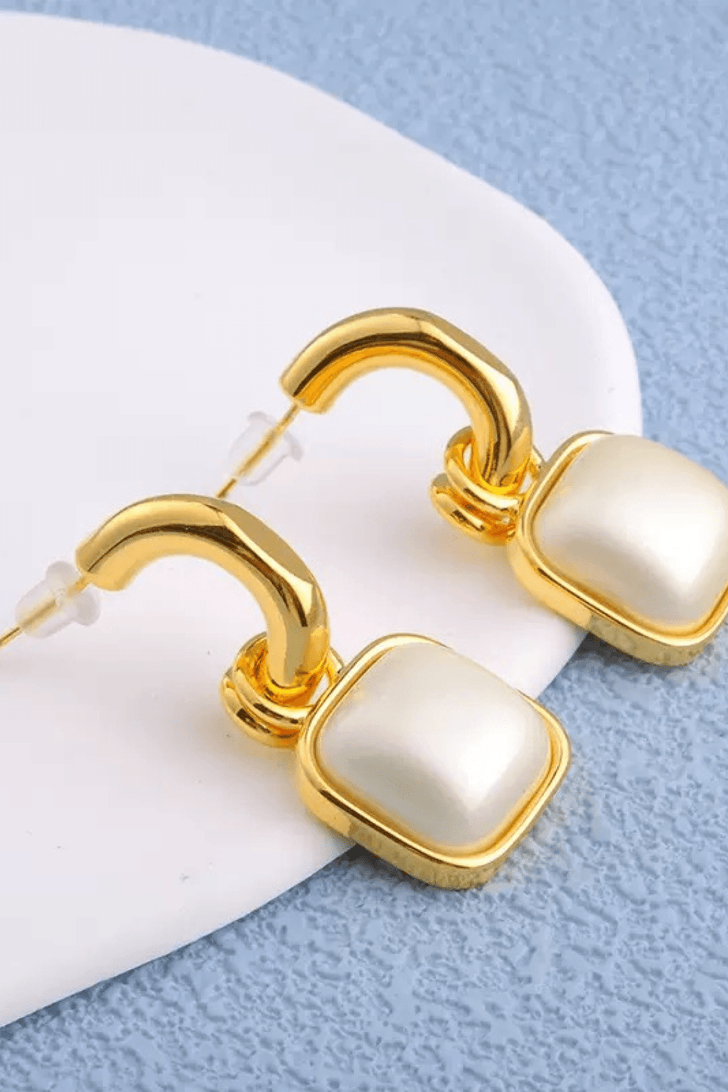 Gold C‑Hoop Square Shell Drop Earrings Avalabel