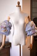 Light Blue Floral Embroidery Sheer Tulle Puff Sleeves Avalabel