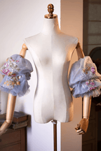 Light Blue Floral Embroidery Sheer Tulle Puff Sleeves Avalabel