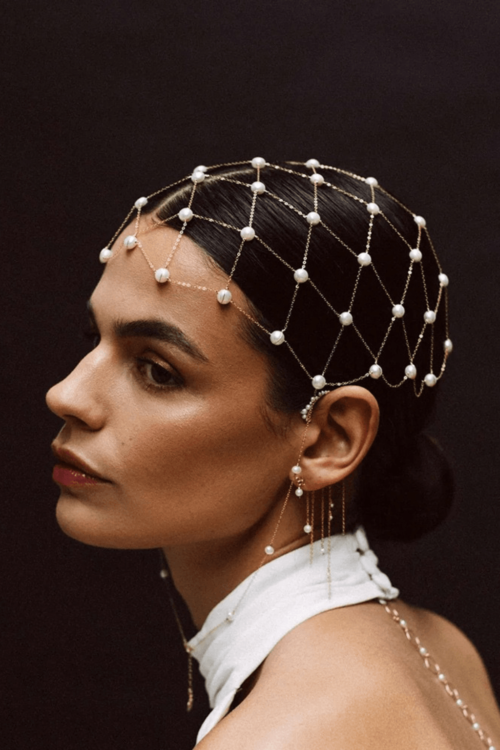 Pearl Grid Mesh Head Cage Head Chain Avalabel