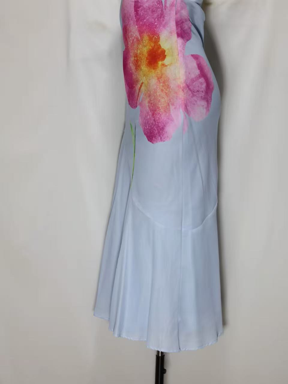 Light Blue Floral Print Strapless Midi Dress Avalabel