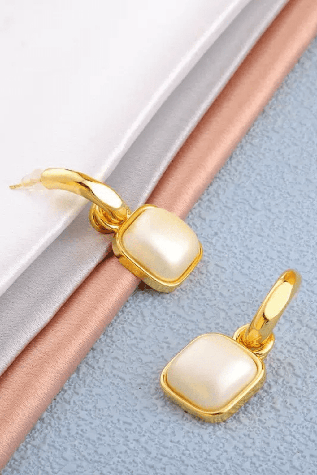 Gold C‑Hoop Square Shell Drop Earrings Avalabel