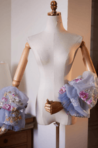 Light Blue Floral Embroidery Sheer Tulle Puff Sleeves Avalabel