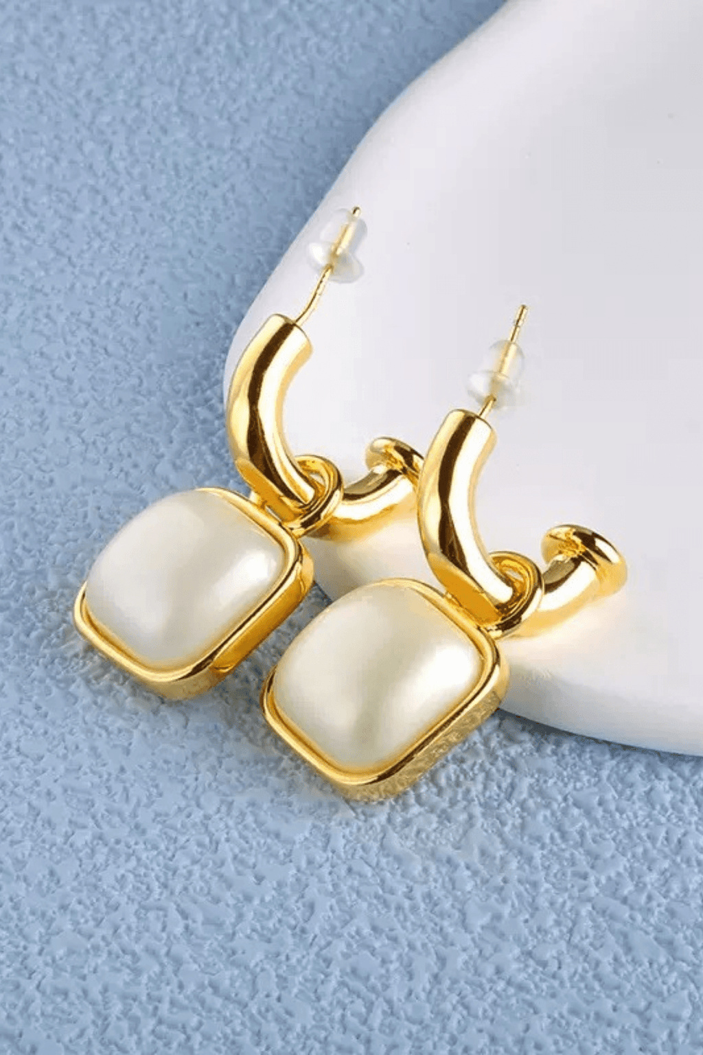 Gold C‑Hoop Square Shell Drop Earrings Avalabel