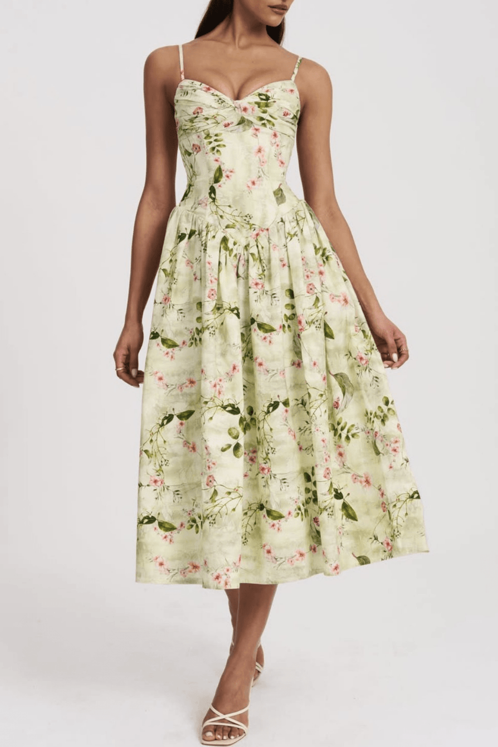 Emily Green Floral Corset Midi Dress Avalabel