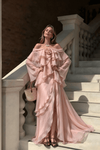 Jade Pink Off Shoulder Ruffled Maxi Dress Avalabel